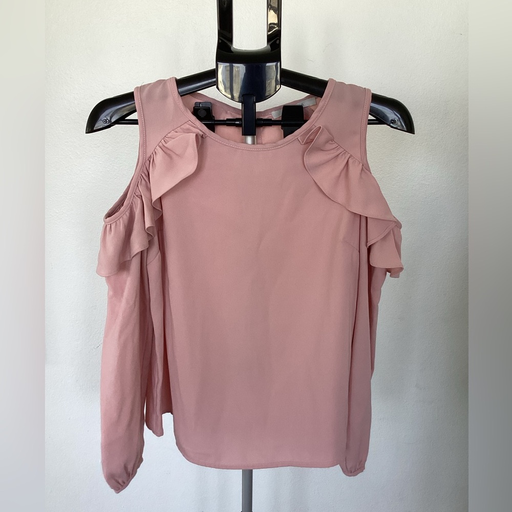 Elegant Pink Ruffle Cold Shoulder Top